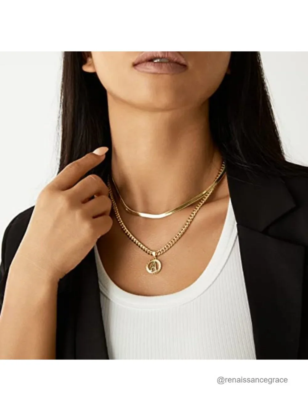 Personalized Initial Pendant Necklace 14k Gold Plated Stainless Steel